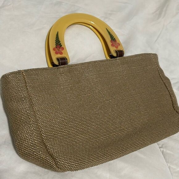 Relic by Fossil Vintage 90s Twill Hand Bag Resin Pressed Flower Handles Purse - Picture 1 of 7